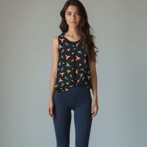 zoë+phoebe Women's Black Sleeveless Top with Bird Print M